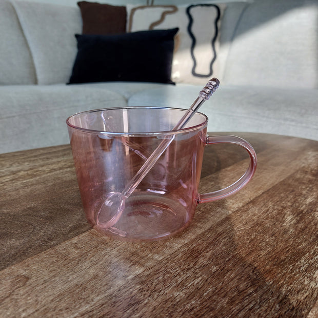 Grote rooskleurige borosilicaat mok - Studio Blooming
