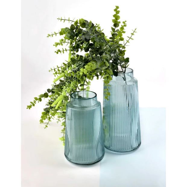 Grijsblauwe glazen vaas Stripe - Studio Blooming